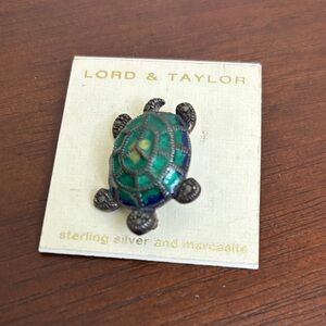 LORD & TAYLOR Sterling Marcasite Sea Turtle Pin Brooch Vintage Sealife
